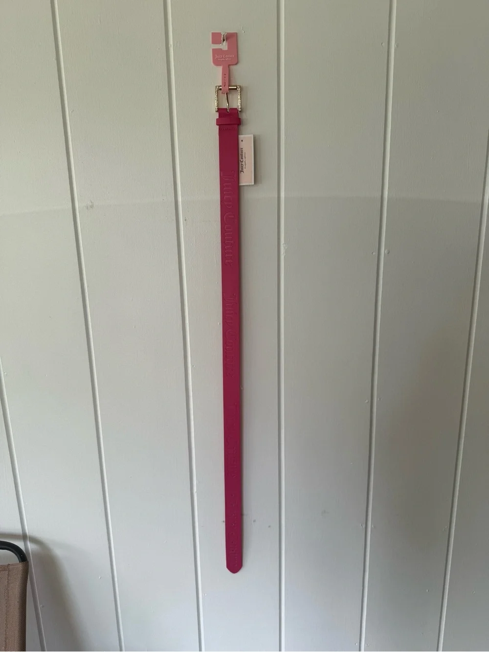 Juicy Couture Hot Pink Slim Leather Belt with Gold Buckle